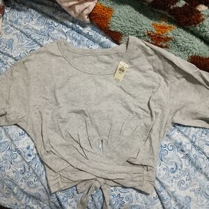 Nwt Aerie Heather Gray Knotted Crop Top